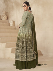 Olive Green Ombre Slit Style Anarkali Lehenga Style Suit