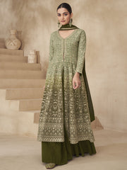 Olive Green Ombre Slit Style Anarkali Lehenga Style Suit