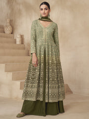 Olive Green Ombre Slit Style Anarkali Lehenga Style Suit