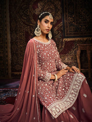 Rust Georgette Partywear Sharara-Style-Suit