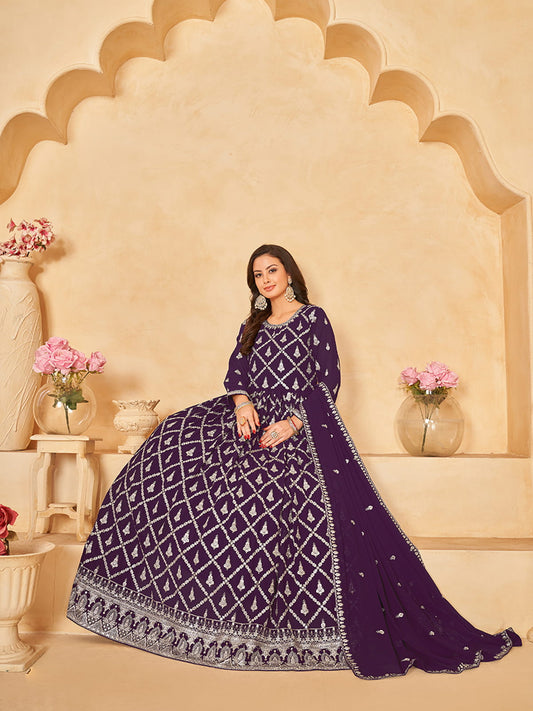 Purple Georgette Partywear Anarkali-Suit