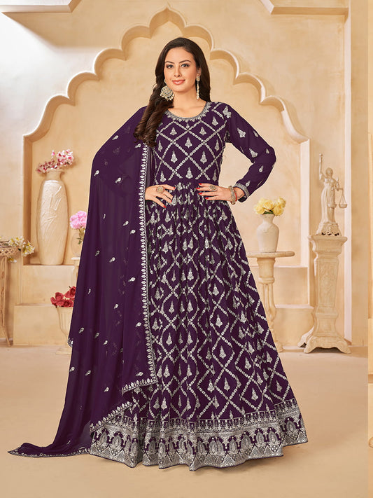 Purple Georgette Partywear Anarkali-Suit