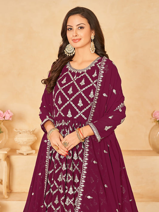 Magenta Georgette Partywear Anarkali-Suit