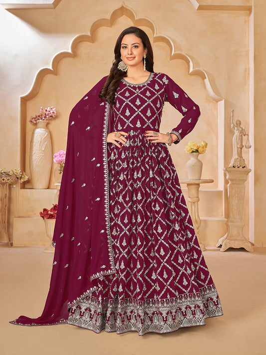 Magenta Georgette Partywear Anarkali-Suit