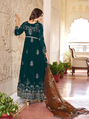 Green Multi Embroidery Gerogette Anarkali Suit