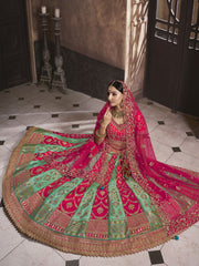 Pink and Aqua Banarasi Silk Bridal Designer Lehenga Choli