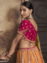 Mustard Orange Banarasi Silk Bridal Designer Lehenga Choli