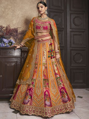 Mustard Orange Banarasi Silk Bridal Designer Lehenga Choli