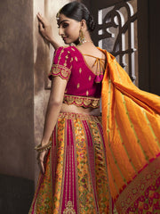 Mustard and Pink Banarasi Silk Bridal Designer Lehenga Choli