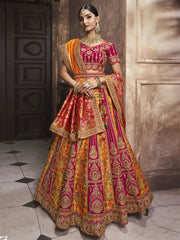 Mustard and Pink Banarasi Silk Bridal Designer Lehenga Choli