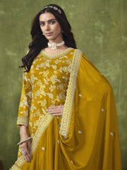 Yellow Dola Silk Jacquard Palazzo Suit