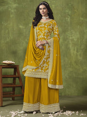 Yellow Dola Silk Jacquard Palazzo Suit