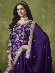 Purple Dola Silk Jacquard Palazzo Suit