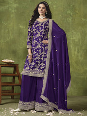 Purple Dola Silk Jacquard Palazzo Suit