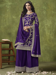 Purple Dola Silk Jacquard Palazzo Suit