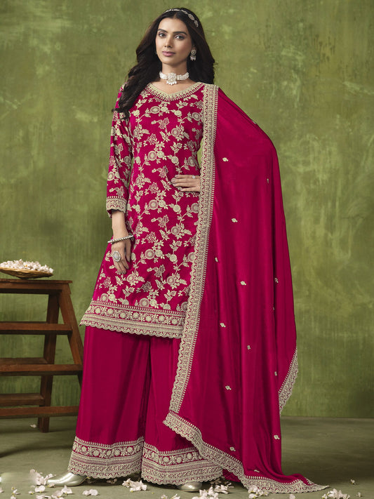 Pink Dola Silk Jacquard Palazzo Suit