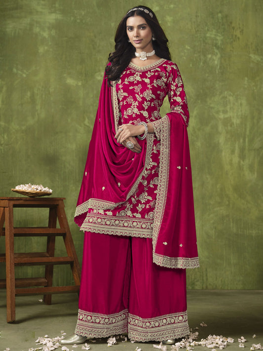 Pink Dola Silk Jacquard Palazzo Suit