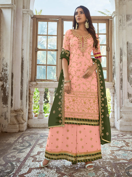 Pink Embroidered Partywear Palazzo-Suit