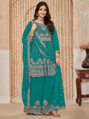 Exclusive Rama Green Embroidered Wedding Festive Suit