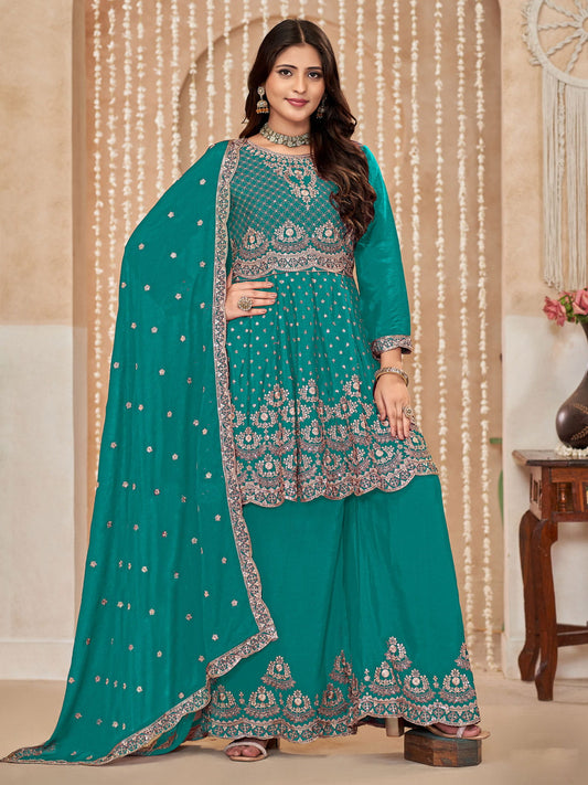 Exclusive Rama Green Embroidered Wedding Festive Suit