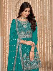 Exclusive Rama Green Embroidered Wedding Festive Suit