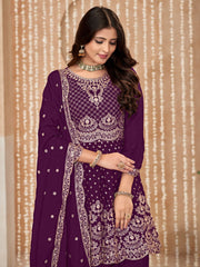 Purple Embroidered Wedding Festive Suit