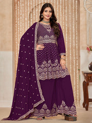 Purple Embroidered Wedding Festive Suit