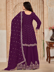 Purple Embroidered Wedding Festive Suit