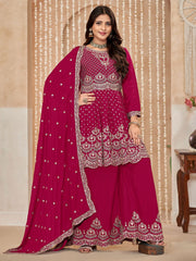 Rani Pink Embroidered Wedding Festive Suit