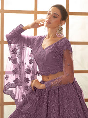 Lavender Ombre Thread Embroidery Lehenga Choli With Dupatta