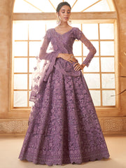 Lavender Ombre Thread Embroidery Lehenga Choli With Dupatta