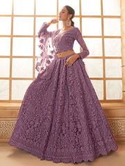 Lavender Ombre Thread Embroidery Lehenga Choli With Dupatta