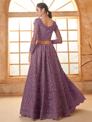 Lavender Ombre Thread Embroidery Lehenga Choli With Dupatta