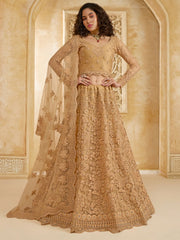 Beige Ivory Ombre Thread Embroidery Lehenga Choli With Dupatta