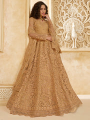 Beige Ivory Ombre Thread Embroidery Lehenga Choli With Dupatta