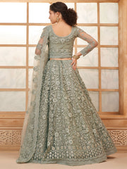 Pale Green Thread Embroidery Traditional Lehenga Choli And Dupatta