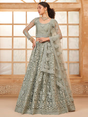 Pale Green Thread Embroidery Traditional Lehenga Choli And Dupatta