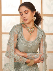 Pale Green Thread Embroidery Traditional Lehenga Choli And Dupatta