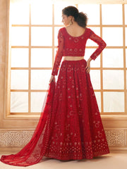 Red Thread Embroidery Traditional Lehenga Choli And Dupatta