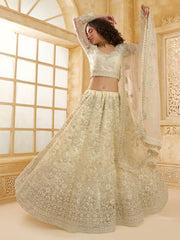 Beige Thread Embroidery Traditional Lehenga Choli And Dupatta