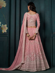 Pink Cording Embroidered Wedding Lehenga Choli