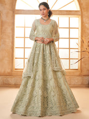 Pista Green Embroidered Lehenga Choli