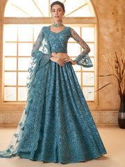 Sky Blue Embroidered Lehenga Choli