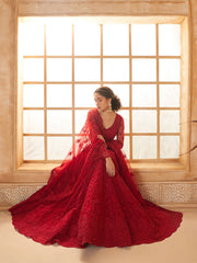 Cherry Red Embroidered Lehenga Choli