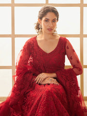 Cherry Red Embroidered Lehenga Choli