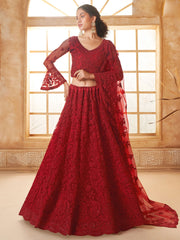 Cherry Red Embroidered Lehenga Choli