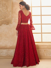 Cherry Red Embroidered Lehenga Choli