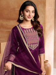 Purple Ethnic Motifs Embroidered Regular Kurta with Palazzos & Dupatta