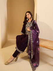 Women Floral Yoke Design Regular Velvet Kurta with Trousers & With Dupatta