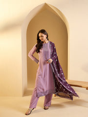 Ethnic Motifs Yoke Design Sequinned Straight Kurta With Palazzos & Dupatta